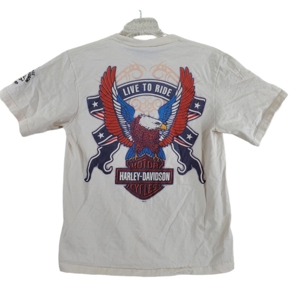 Vtg Milwaukee Harley Davidson White Tee Men M Live To Ride Eagle Graphics 2004 - Picture 1 of 13